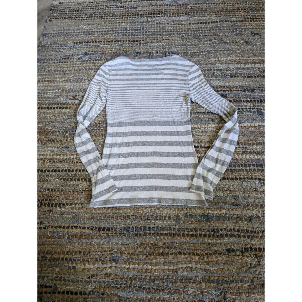 Old Navy Stretch Cotton Slim Fit L/S Grey Striped S Casual Preppy Clean Girl